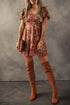 Floral Square Neck Puff Sleeve Open Back Mini Dress